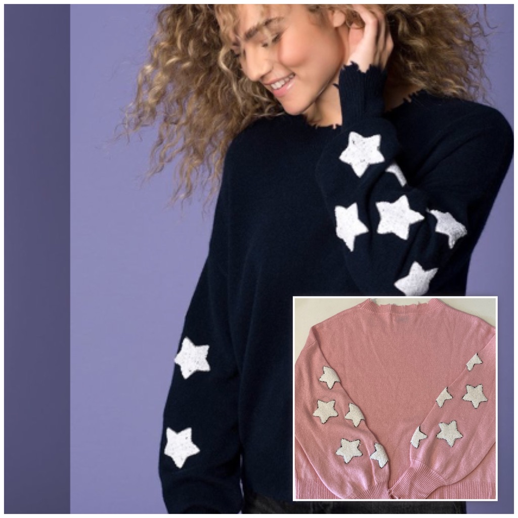 27 Miles Malibu Luella Pink Sweater With White Stars Medium Cashmere Sweater